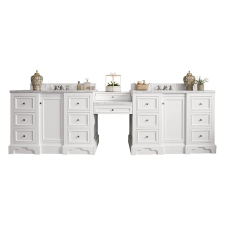 James Martin Vanities De Soto 118in Double Vanity Set, Bright White w/ 3 CM Arctic Fall Solid Surface Top 825-V118-BW-DU-AF